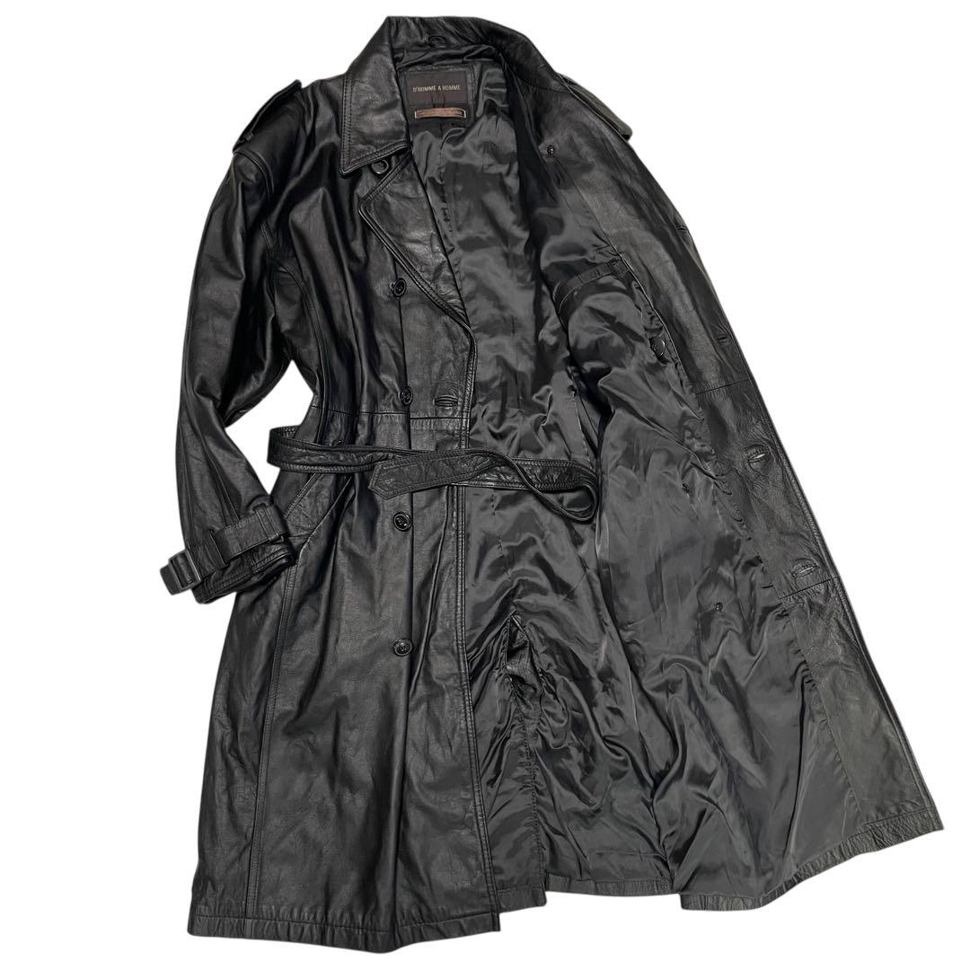 【vintage】牛革 本革 マキシ丈カウレザーダブルチェスターコート 黒 M