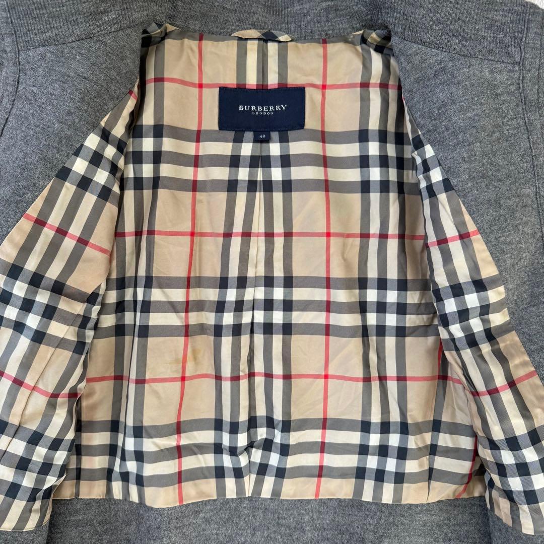 バーバリーロンドン アンゴラ混 ウールジャケット ノバチェック裏地 グレー 40