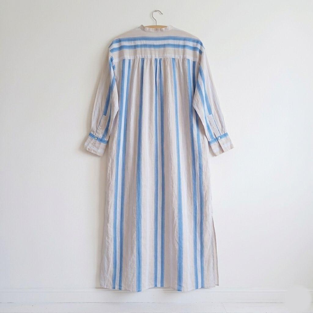 新品タグ付ꕤヌキテパ コットンボイルストライプクルタドレス ゆったりサイズ 38