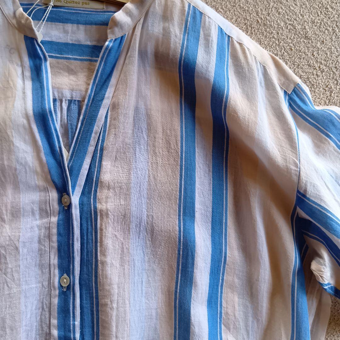 新品タグ付ꕤヌキテパ コットンボイルストライプクルタドレス ゆったりサイズ 38