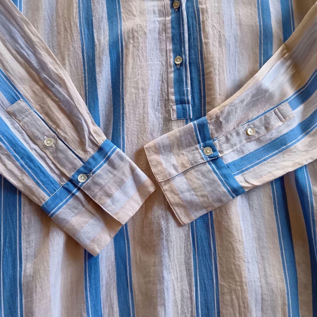 新品タグ付ꕤヌキテパ コットンボイルストライプクルタドレス ゆったりサイズ 38