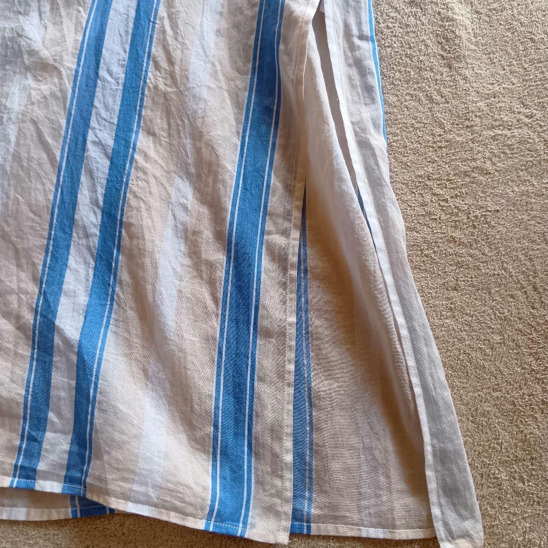 新品タグ付ꕤヌキテパ コットンボイルストライプクルタドレス ゆったりサイズ 38