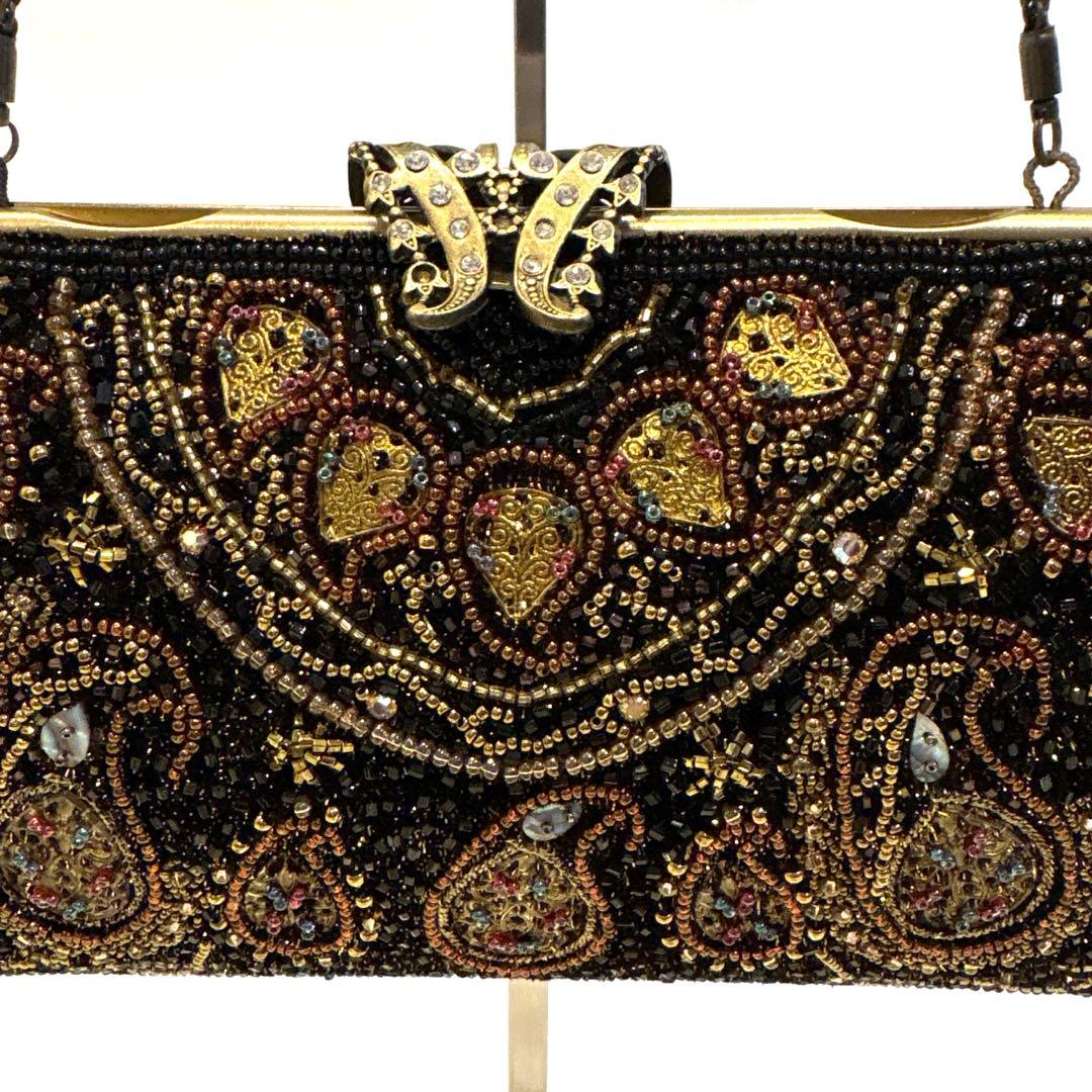 ビーズ刺繍 ハンドバッグ 黒 フォーマル