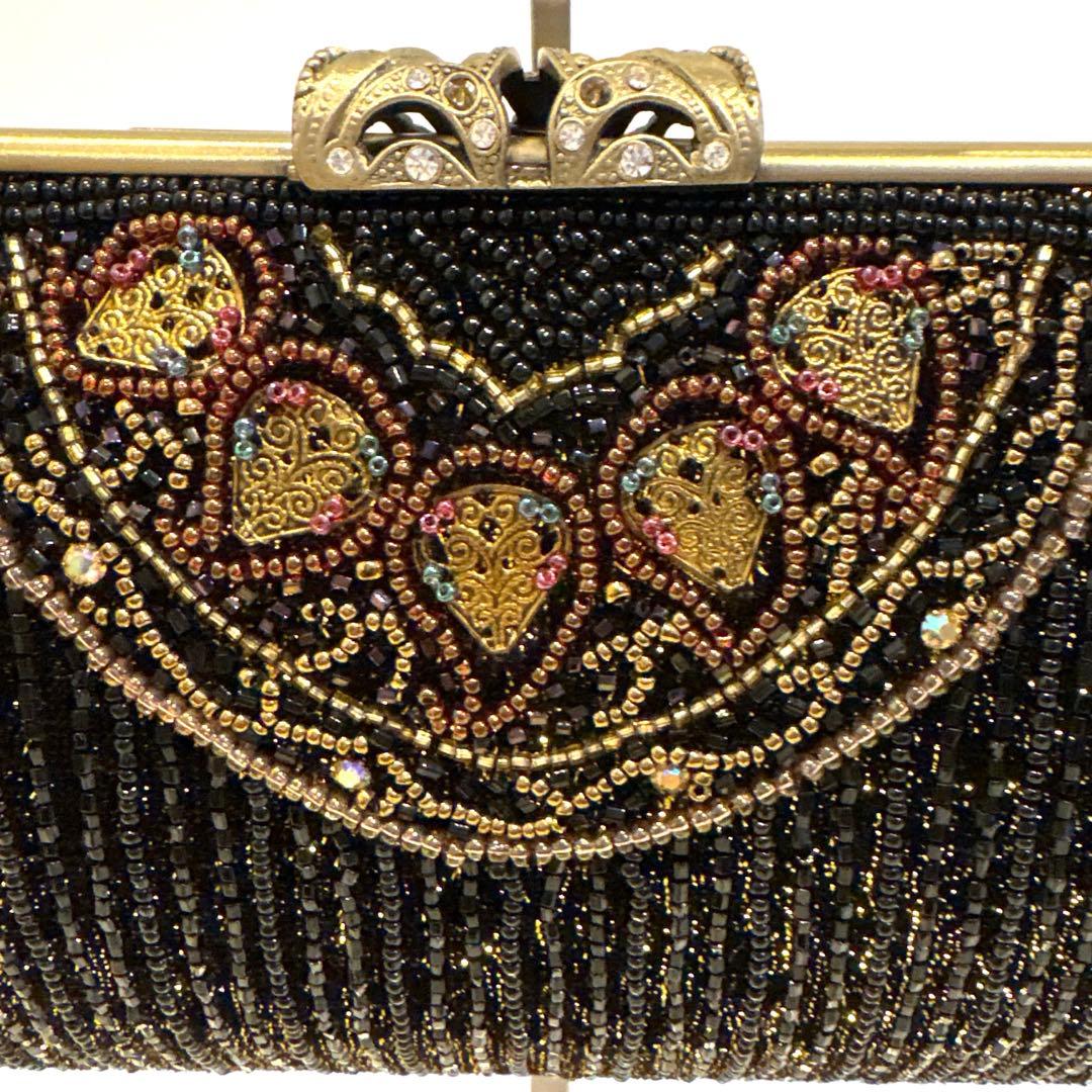 ビーズ刺繍 ハンドバッグ 黒 フォーマル