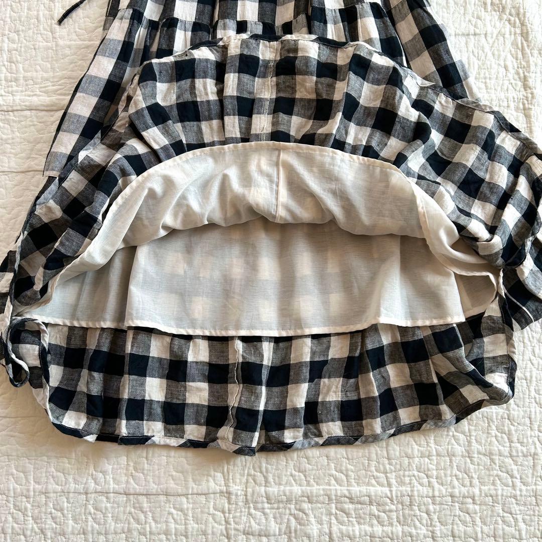 フランシュリッペ リネン100 ギンガムチェック ティアード ワンピース M