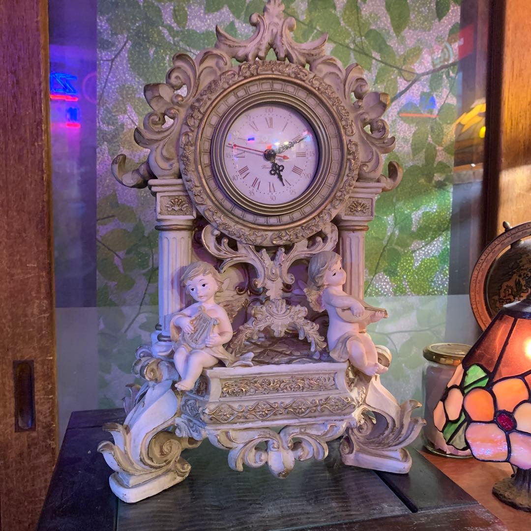 アンティーク　天使の置時計　彫刻　ヨーロッパ調　稼動品　インテリア