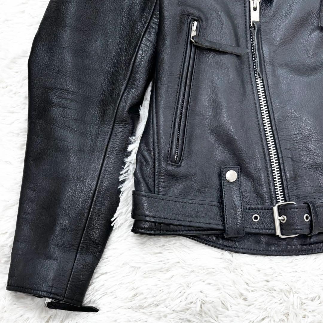 Rookie Leathers 水牛革 ダブルライダースジャケット 黒 ベルトL