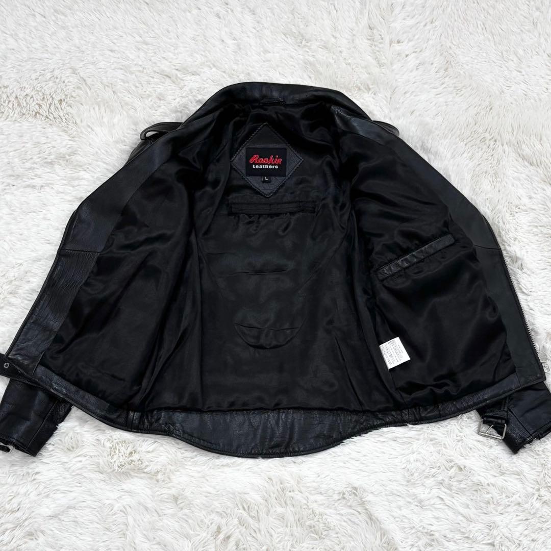 Rookie Leathers 水牛革 ダブルライダースジャケット 黒 ベルトL