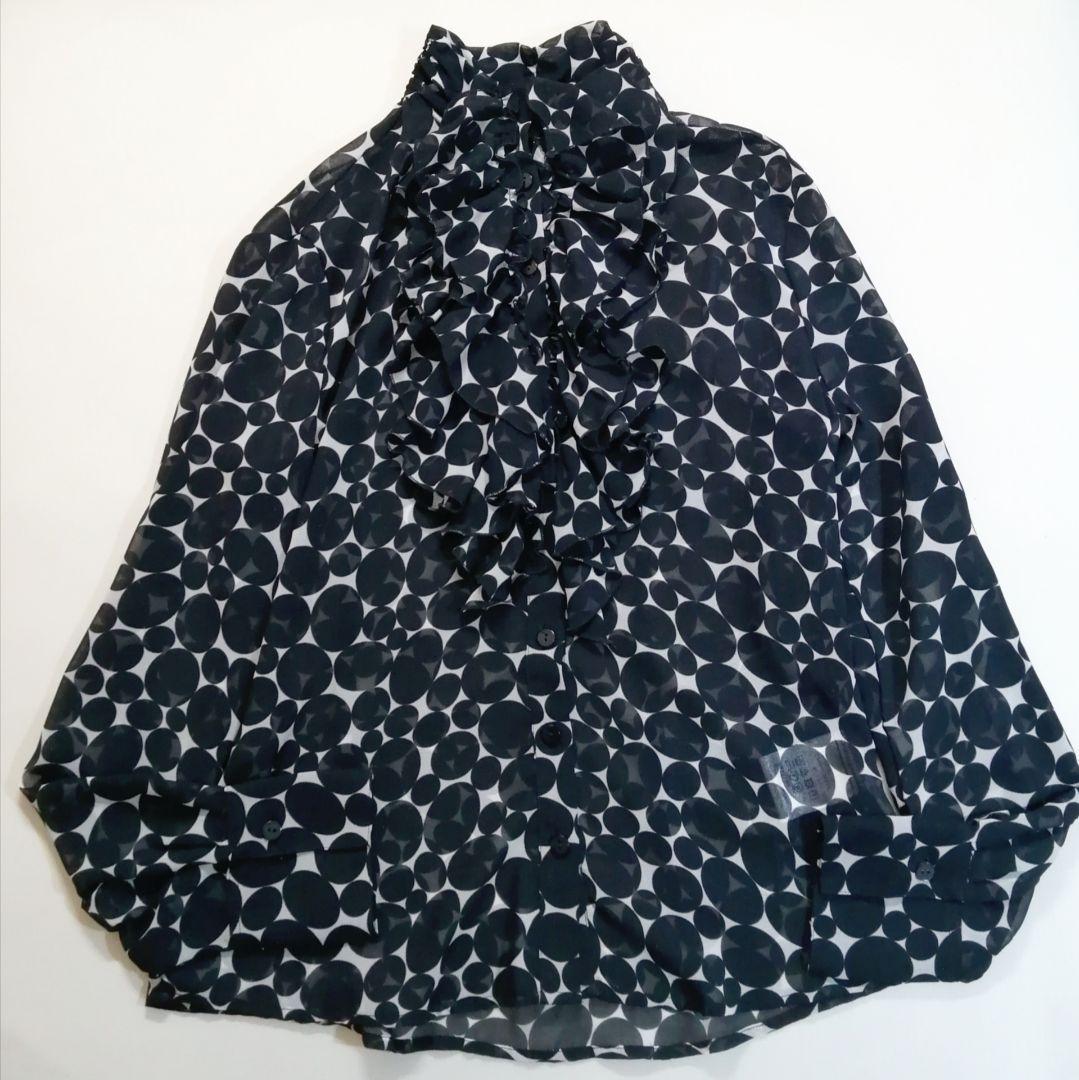 【極美品25300】ナラカミーチェ♦モデル✨ドットシフォンプリントスタンドフリル