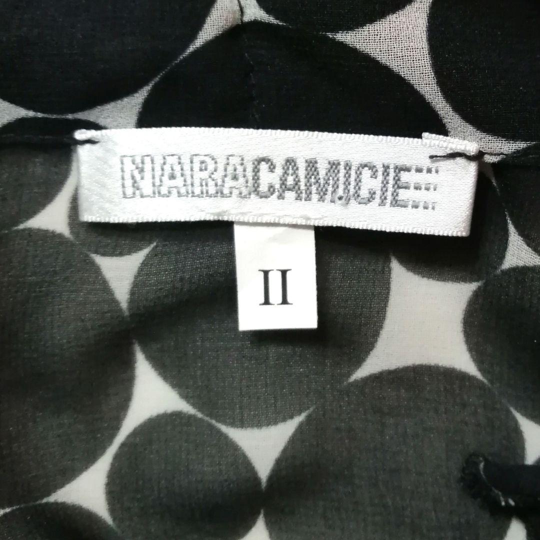 【極美品25300】ナラカミーチェ♦モデル✨ドットシフォンプリントスタンドフリル