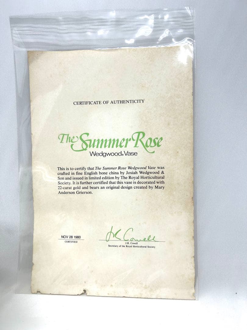 希少ウェッジウッド王立園芸協会 限定サマ ーローズ花瓶