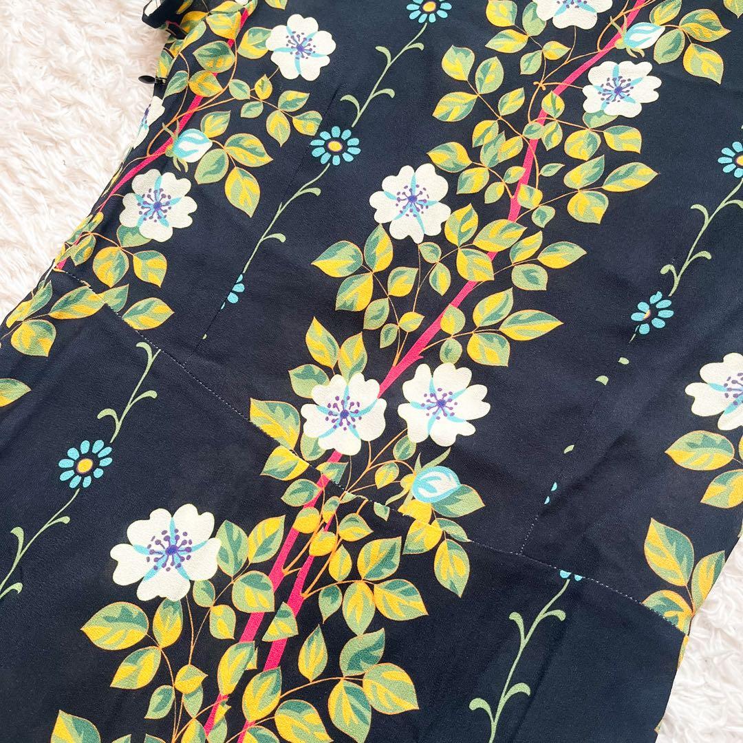 エトロ ボタニカル ロングワンピース くるみボタン 花柄 ネイビー 40