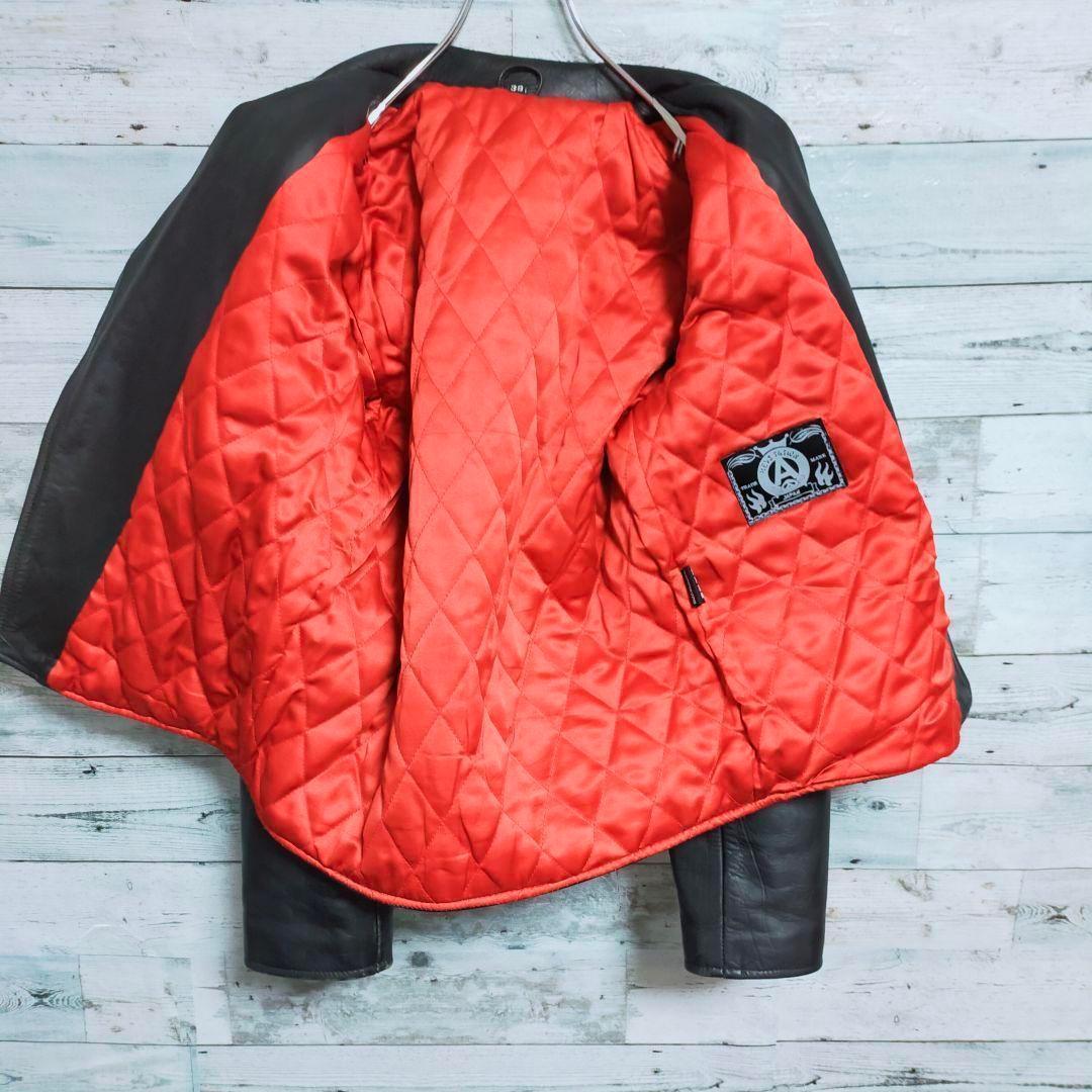 ヴィンテージ ライダースジャケット 革ジャン 黒 裏地赤