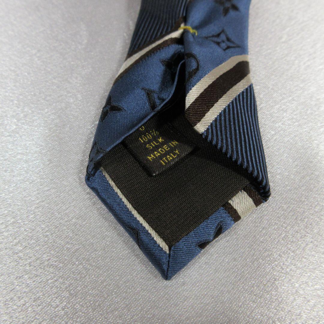 ルイヴィトン　モノグラム　ストライプ　ネイビーブルー　ネクタイ