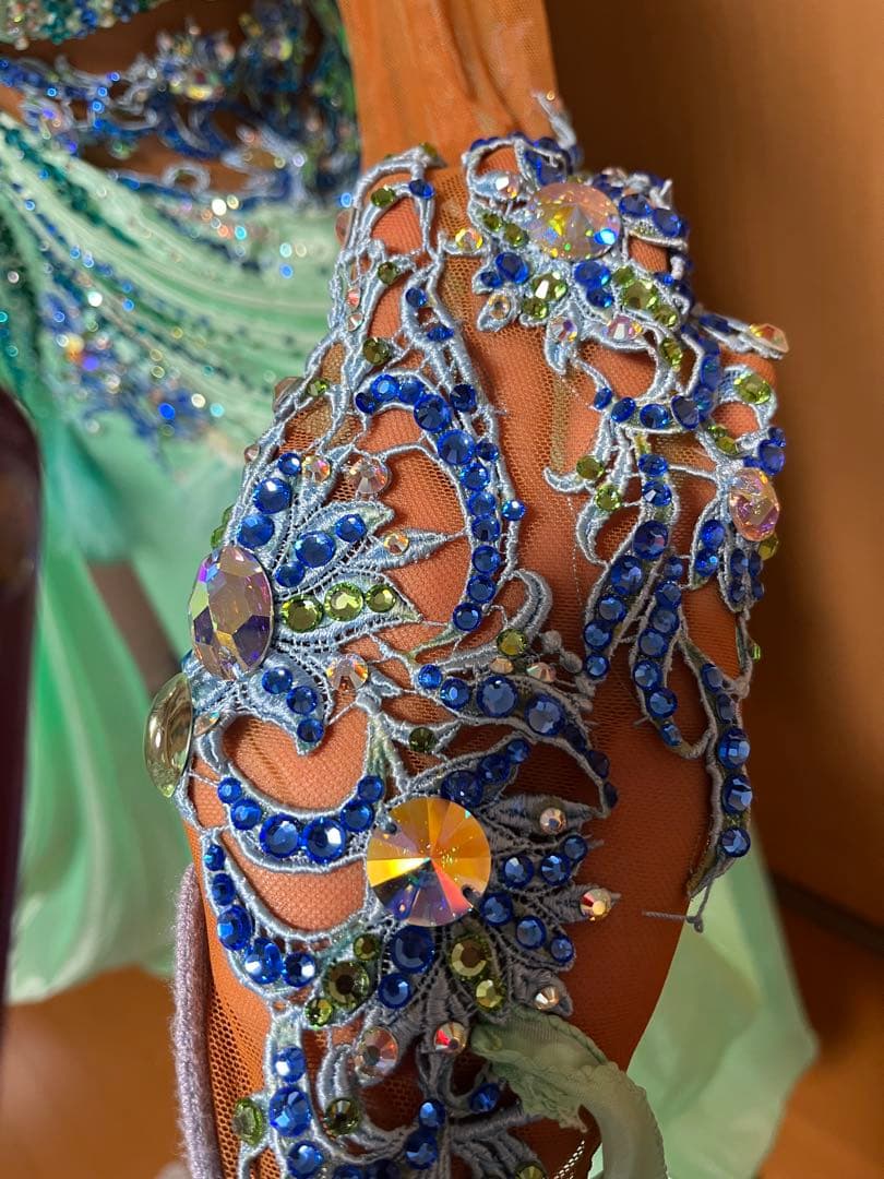 ❤️アトリエヒロコ❤️社交ダンスエメラルドグリーンエレガントドレス