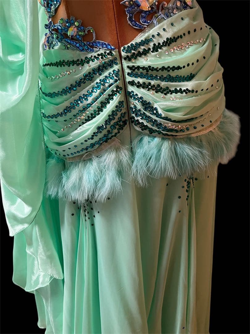 ❤️アトリエヒロコ❤️社交ダンスエメラルドグリーンエレガントドレス