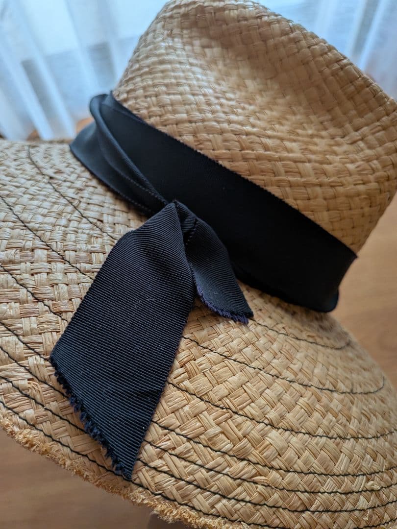 Lola HATS ローラハッツ　麦わら帽子　 黒リボン　ベージュ　中折