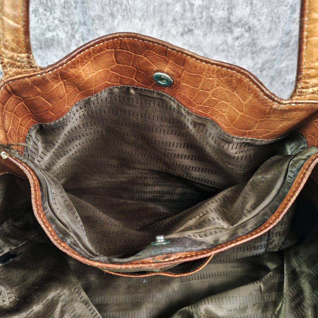 aniary アニアリ クロコ型押し レザートートバッグ ブラウン A4収納可