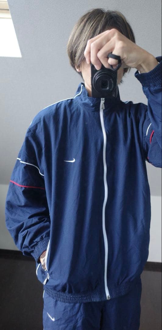 ナイキ00sネイビートラックスーツセットアップ白パイピングジャージ上下NIKE