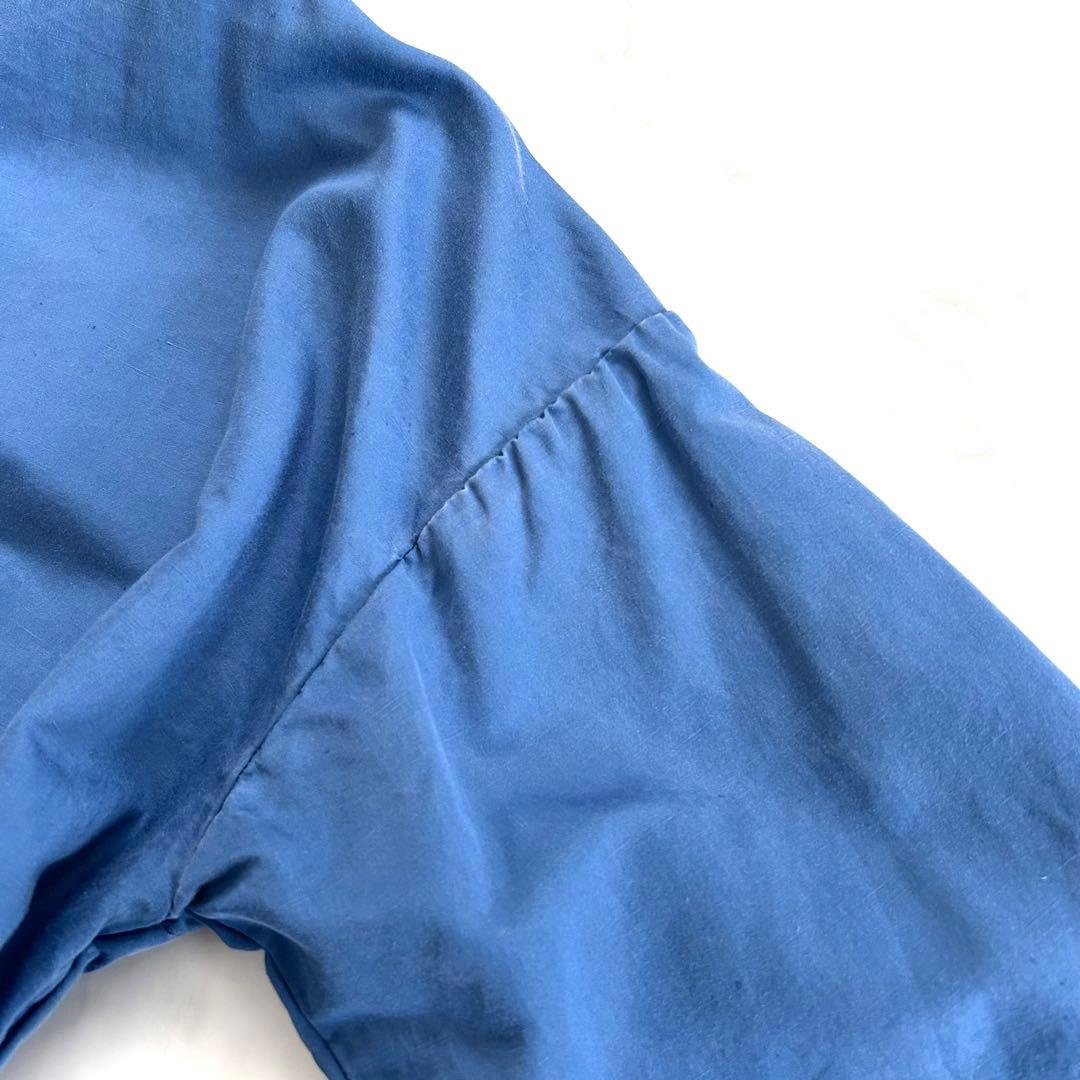 ウティ カシュクールワンピース 綿 リネン シルク 青 ブルー 洗える ゆったり