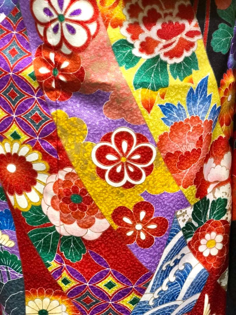 七五三　7歳　熨斗　黒　四つ身　着物　作り帯　セット　女の子　753 七歳