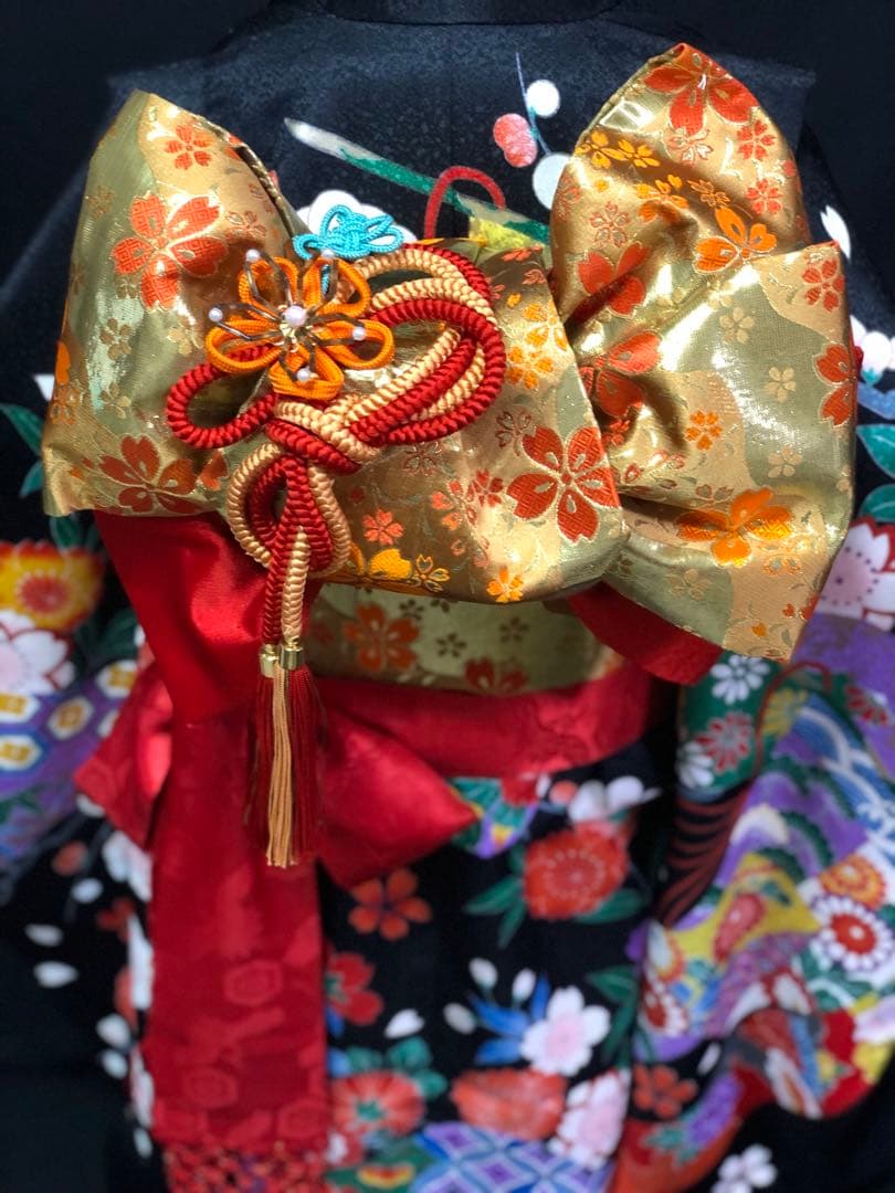 七五三　7歳　熨斗　黒　四つ身　着物　作り帯　セット　女の子　753 七歳