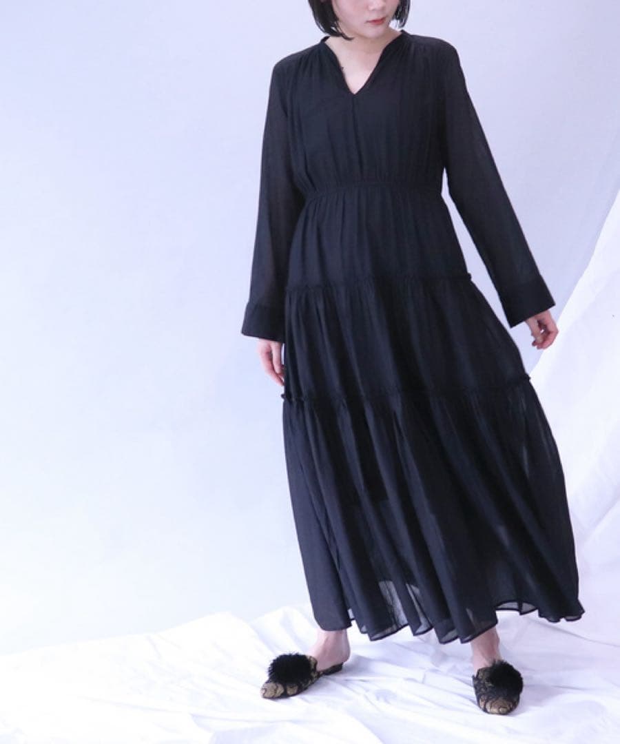 M*n様 （s6）ヌキテパ　ティアードワンピース 　着丈134cm　黒　ウエスト