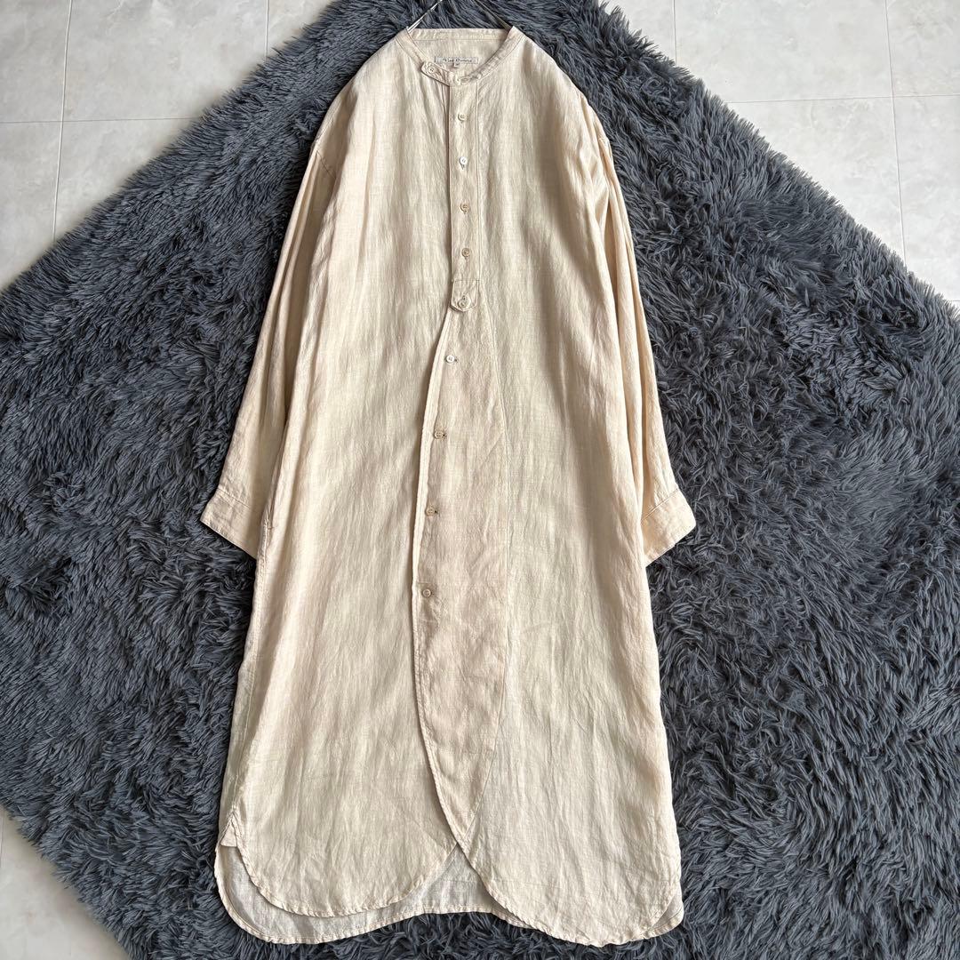 Vlas Blomme リネン100 バンドカラーワンピースF生成りロング日本製