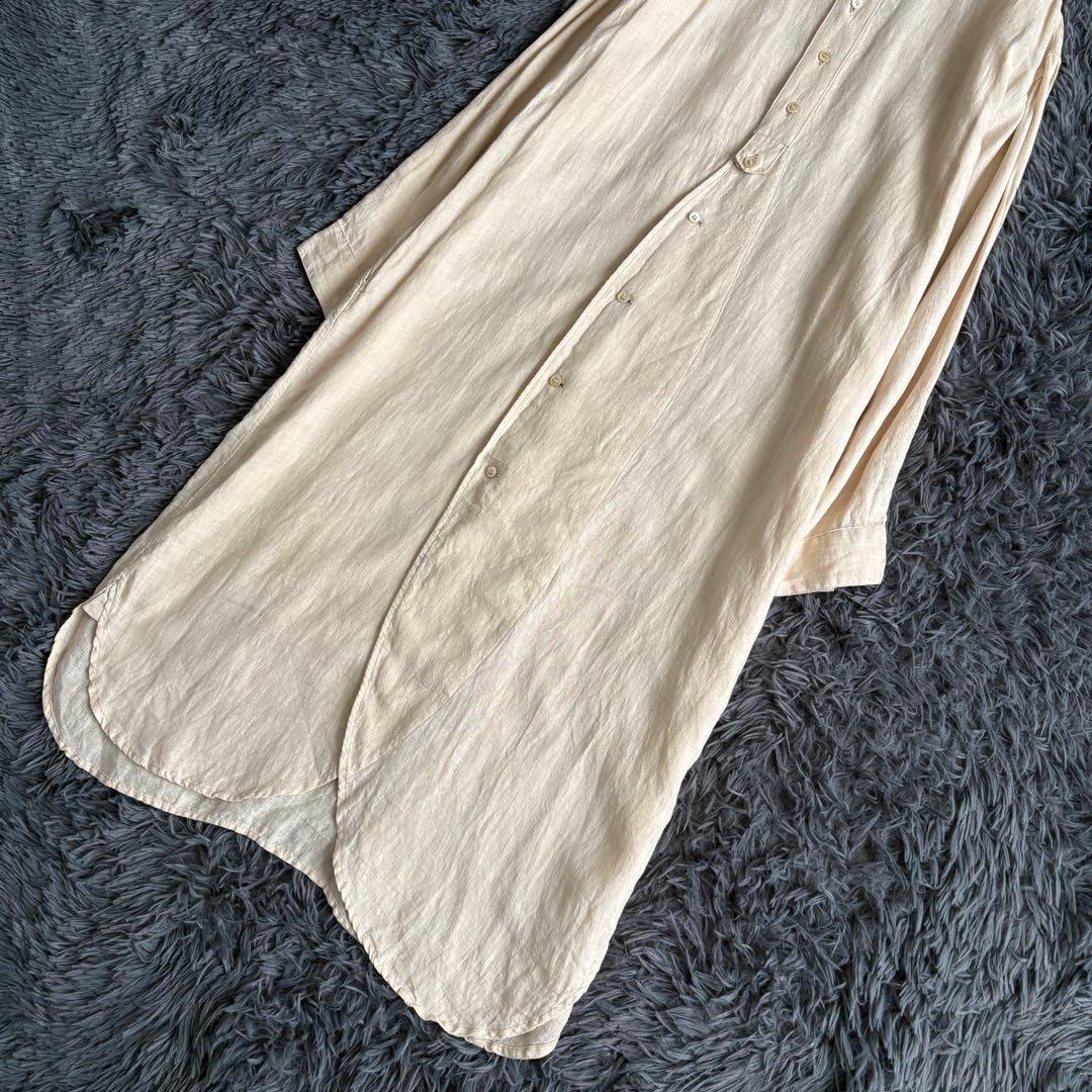 Vlas Blomme リネン100 バンドカラーワンピースF生成りロング日本製