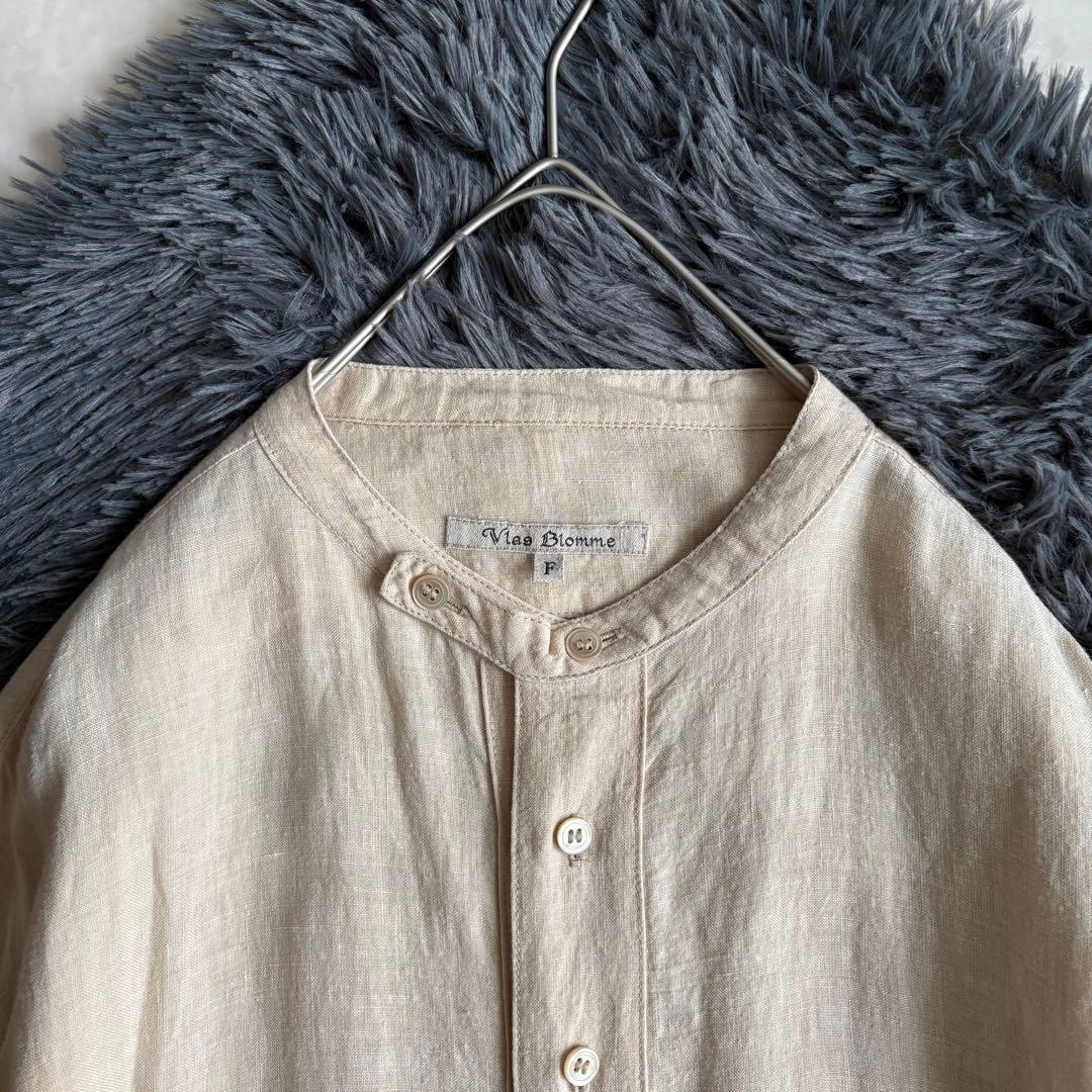 Vlas Blomme リネン100 バンドカラーワンピースF生成りロング日本製