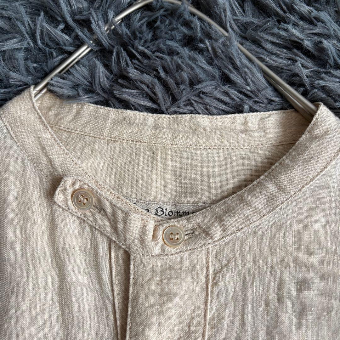 Vlas Blomme リネン100 バンドカラーワンピースF生成りロング日本製