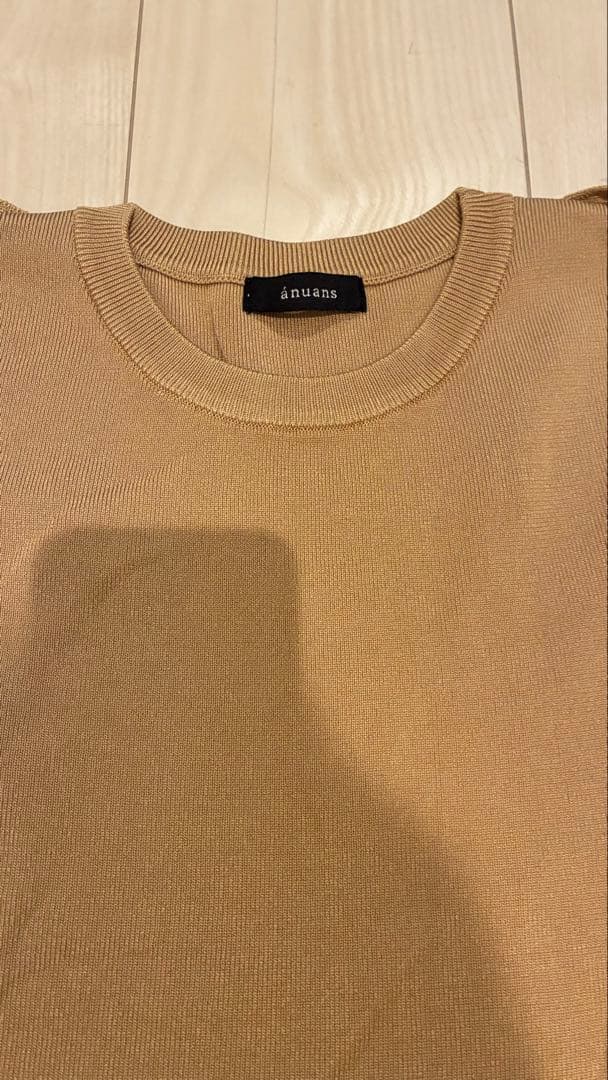 anuans ダブルフェイスニットフレアワンピース ベージュ