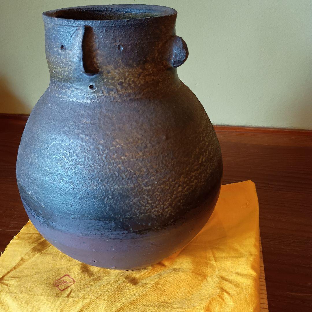 希少　藤原雄　備前　人面壺　　胡麻