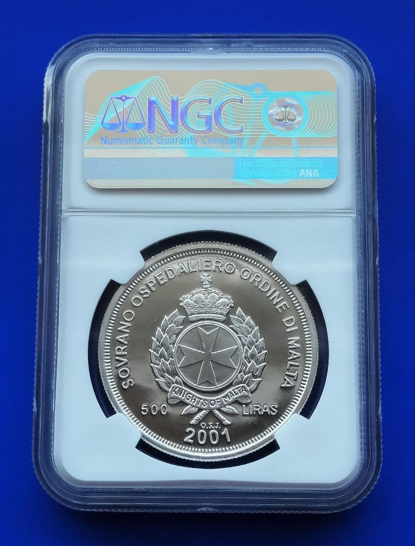 MOMMY T.★マルタ　500リラ銀貨（マルタ騎士団　アテナ）2001年