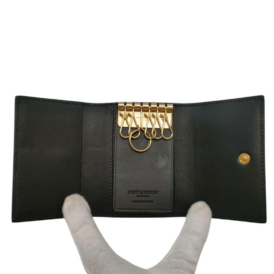 サンローラン　6連キーケース　ブラック　ゴールド金具　ロゴ