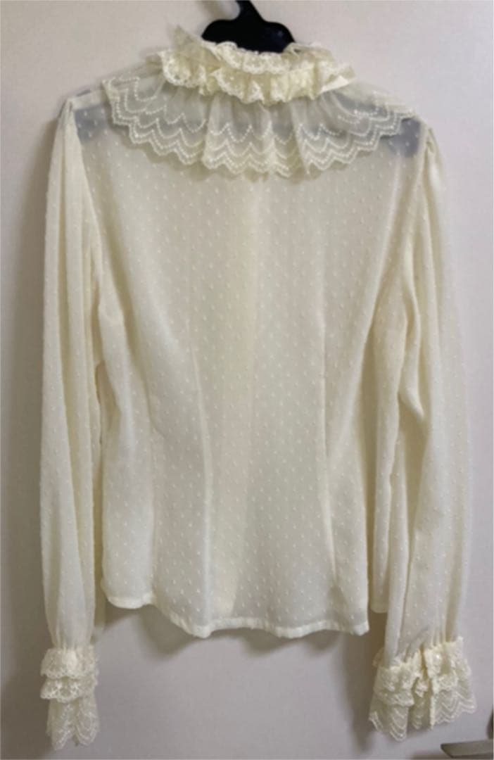 BABY☆ドットシフォンの長袖ブラウス　生成　アイボリー　立ち襟　BL