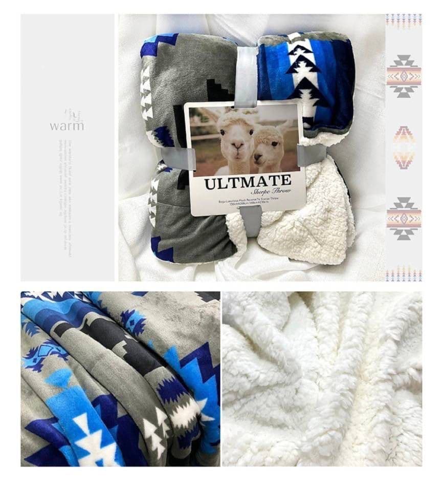 オルテガラグ　毛布　ひざ掛け　ブランケットベッドカバーグレー