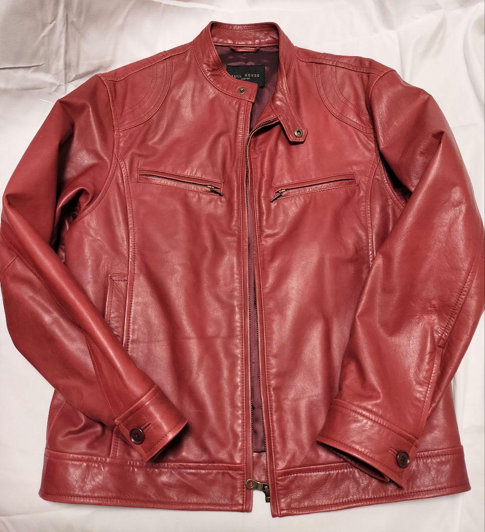 牛革　シングルライダース 　ジャケット 　レッド　中古