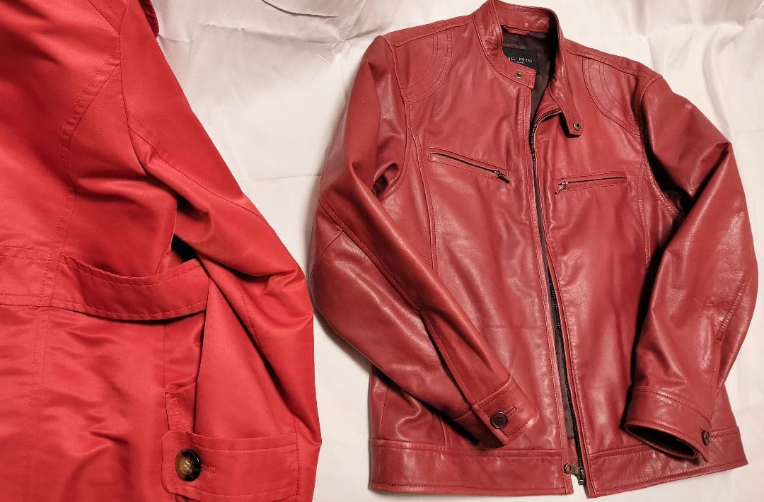 牛革　シングルライダース 　ジャケット 　レッド　中古