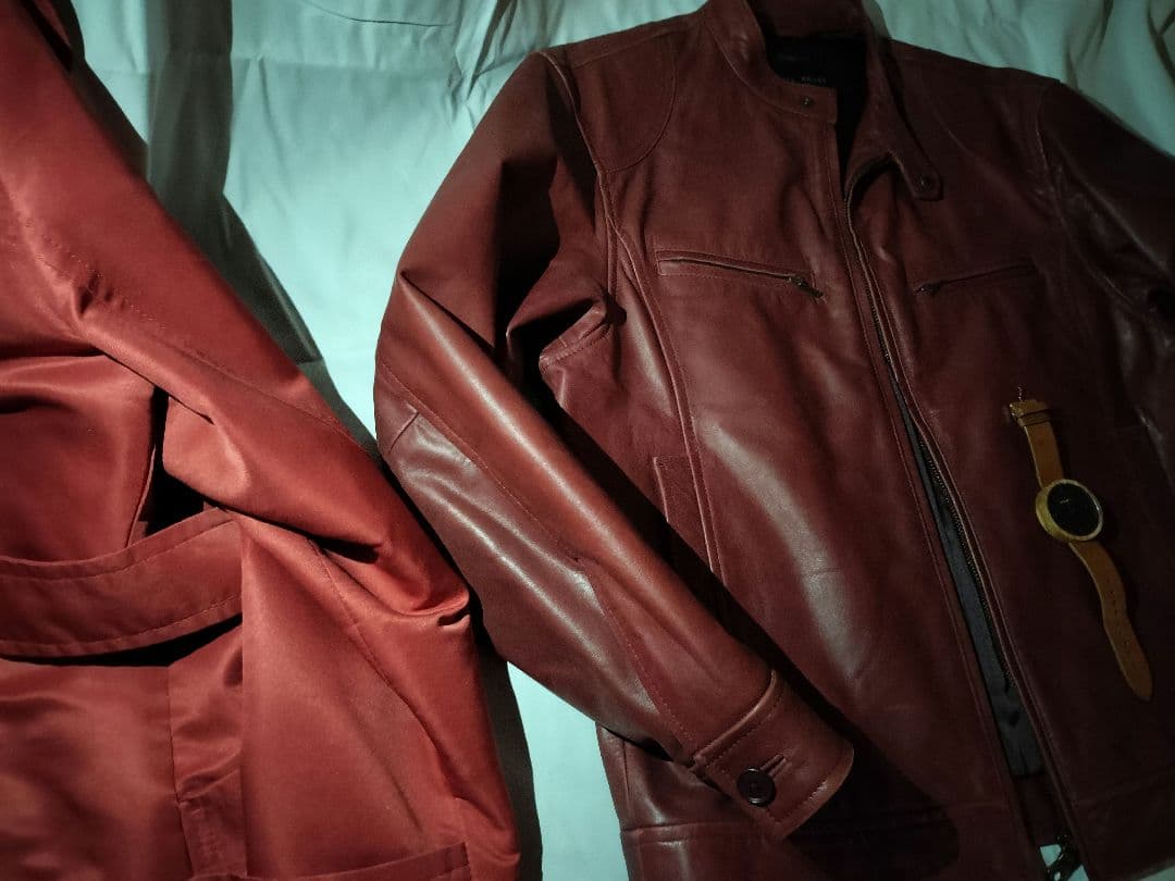 牛革　シングルライダース 　ジャケット 　レッド　中古