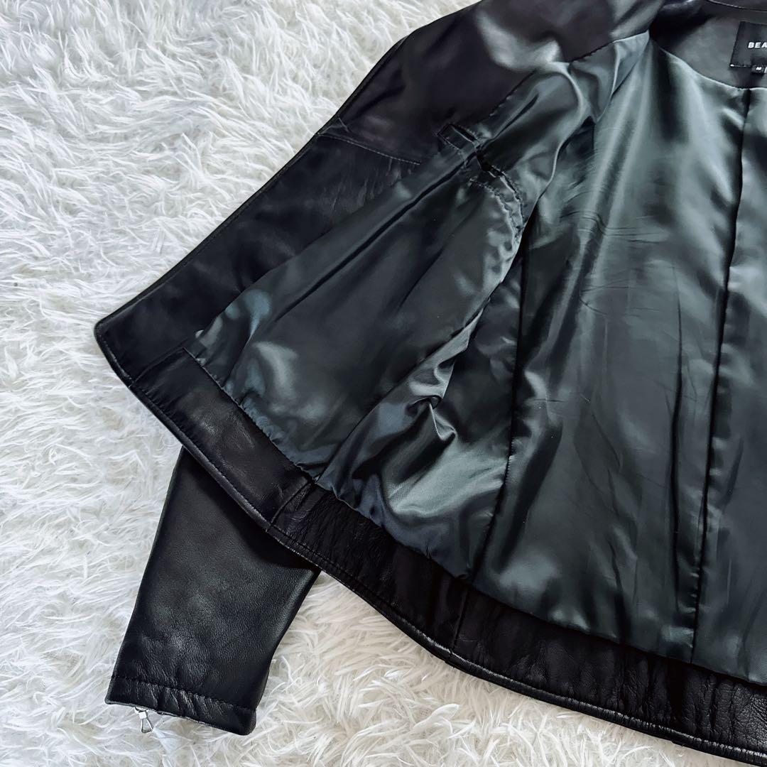 【BEAMS】ダブルライダース レザー ジャケット ブラック 羊革 Mサイズ