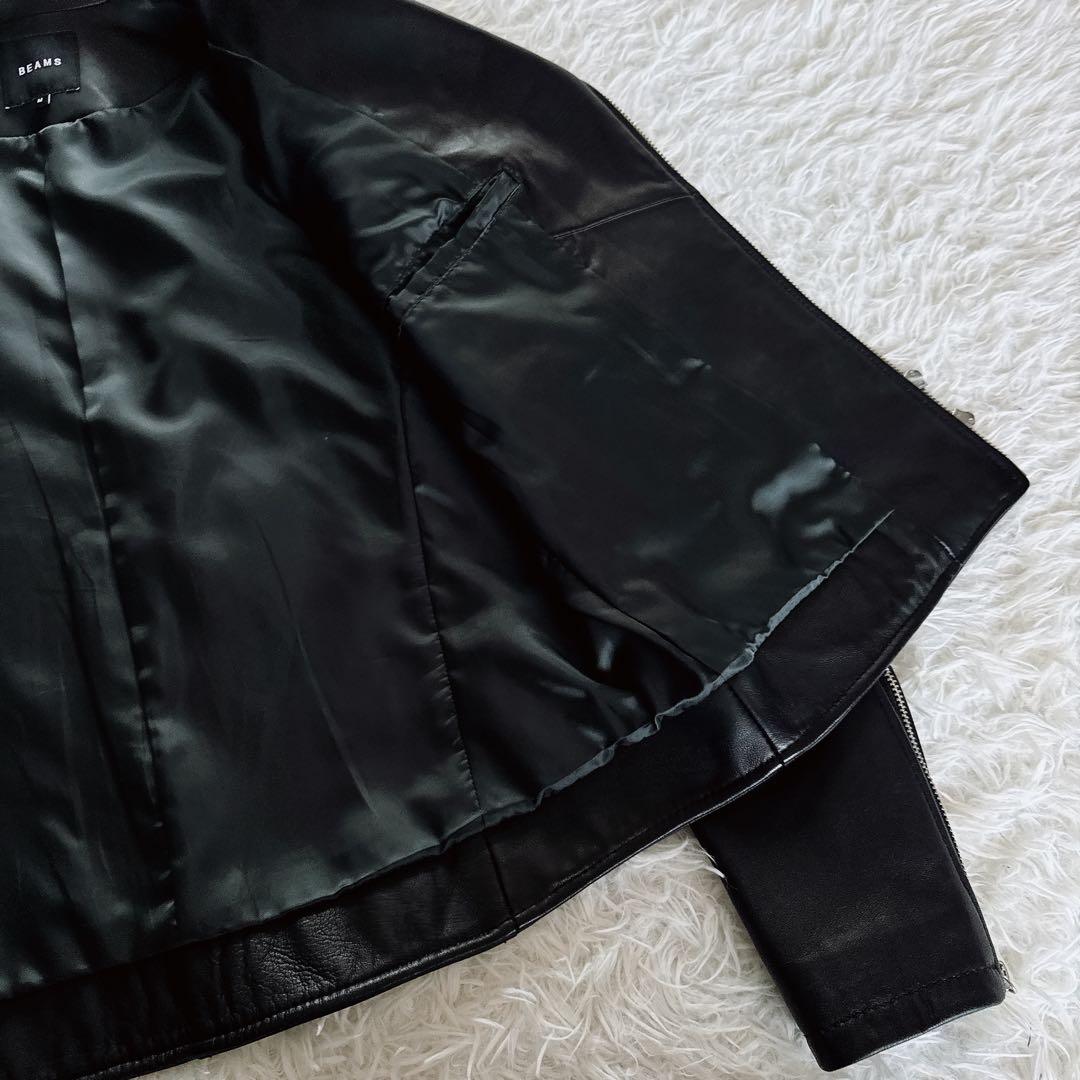 【BEAMS】ダブルライダース レザー ジャケット ブラック 羊革 Mサイズ