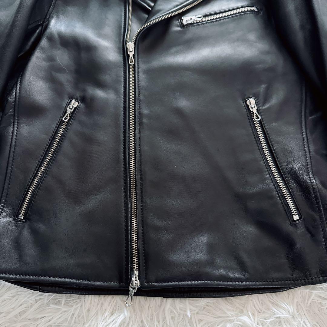 【BEAMS】ダブルライダース レザー ジャケット ブラック 羊革 Mサイズ