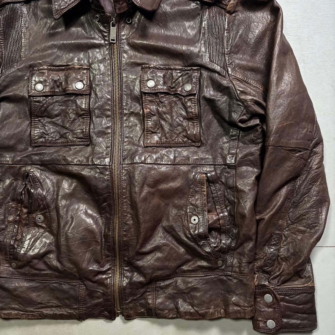 DIESEL レザージャケット　羊革　ラムレザー　オールレザー　バイカー　XL