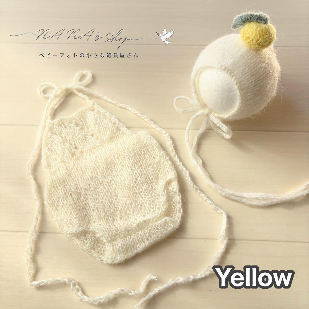 オレンジ♪鏡餅ボンネット 編み込みロンパースセット　ニューボーンフォト撮影衣装