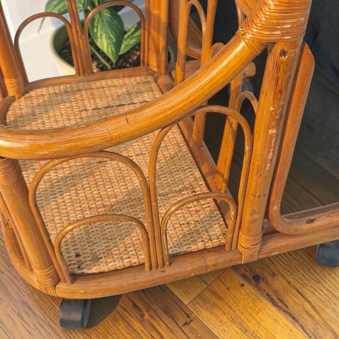 ラタン 姿見 籐家具 昭和レトロ アンティークラタン ミラースタンド