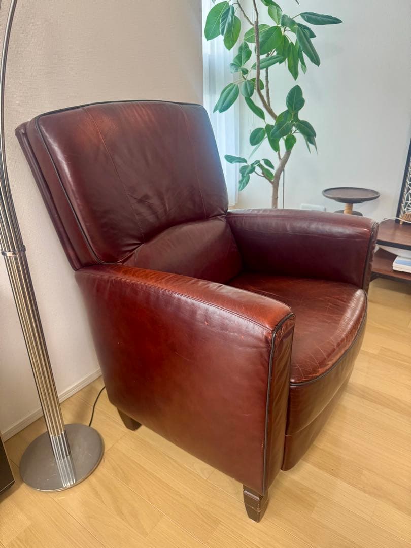【美品】大阪市内に引き取り希望　アンティーク　本革シングルソファ