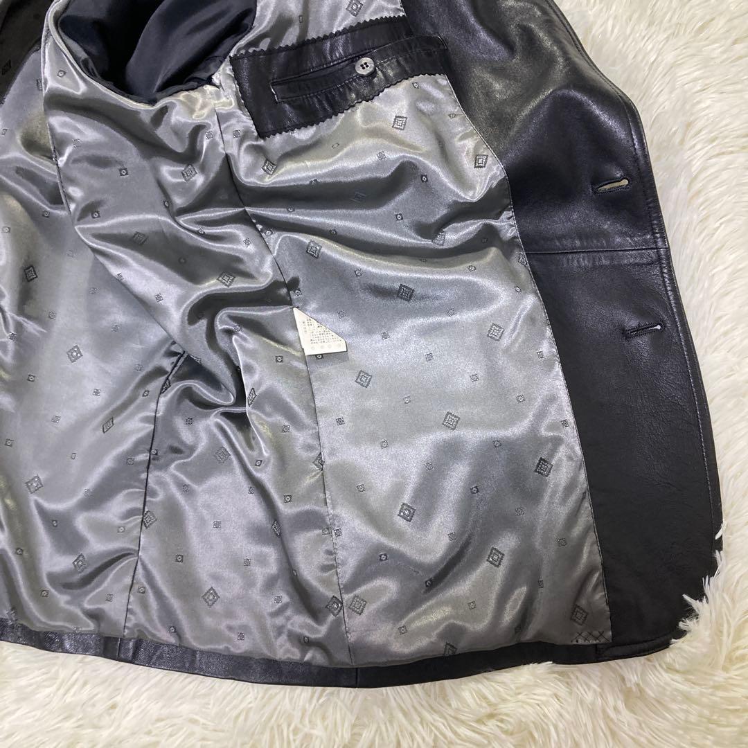 ビッグサイズ2XL✨ ラムレザー 本革 テーラードジャケット ブラック 裏地総柄