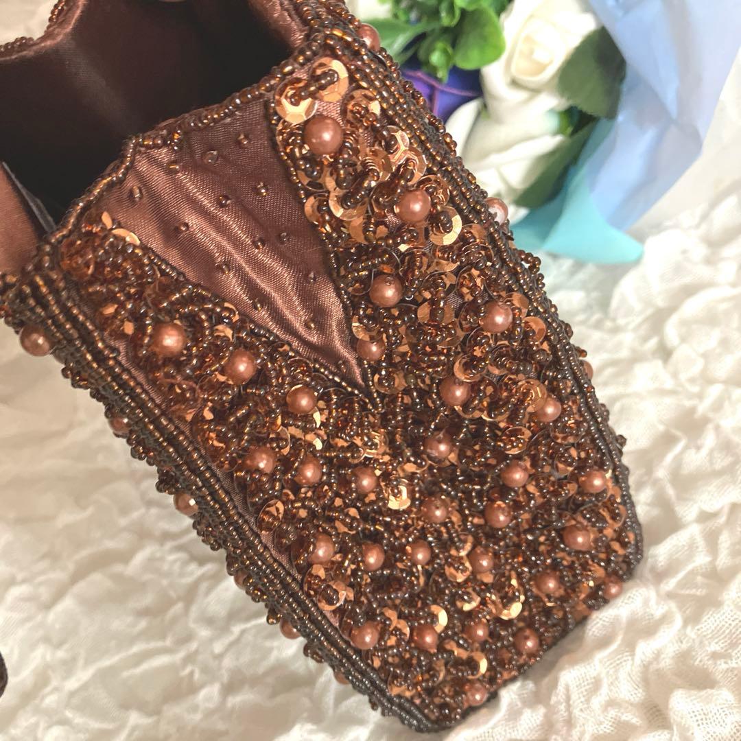 Kashiwaba Beads ビーズ装飾 パーティーバッグ　ゴールド