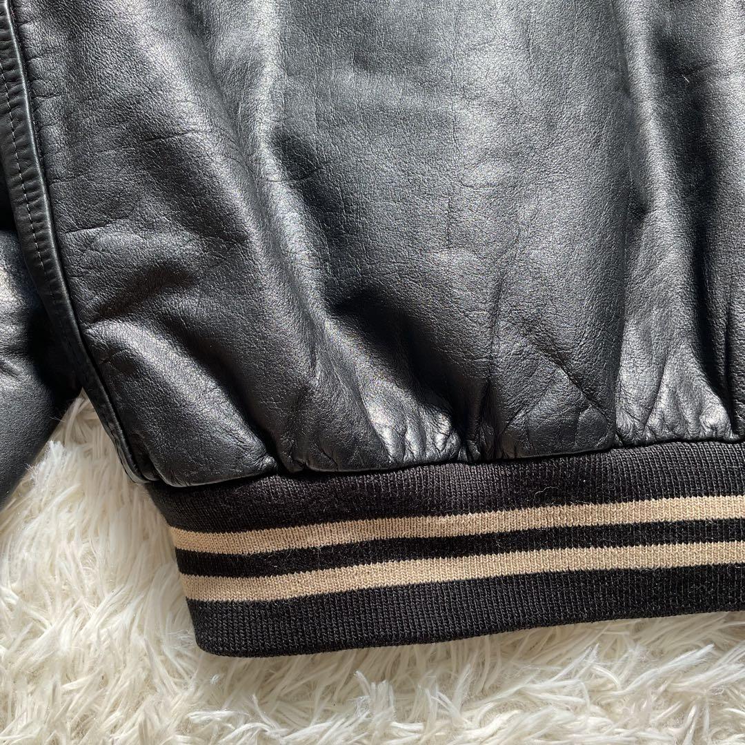 90's✨レザージャケット　スタジャン　本革　ブルゾン　キムタク　L ブラック